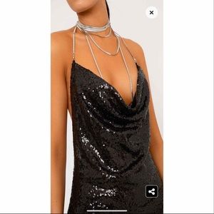 tarria black sequin chain choker mini dress